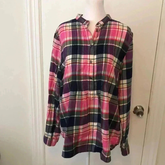 Lands' End Tops - Lands End pullover plaid long sleeve cotton shirt. Size 14
